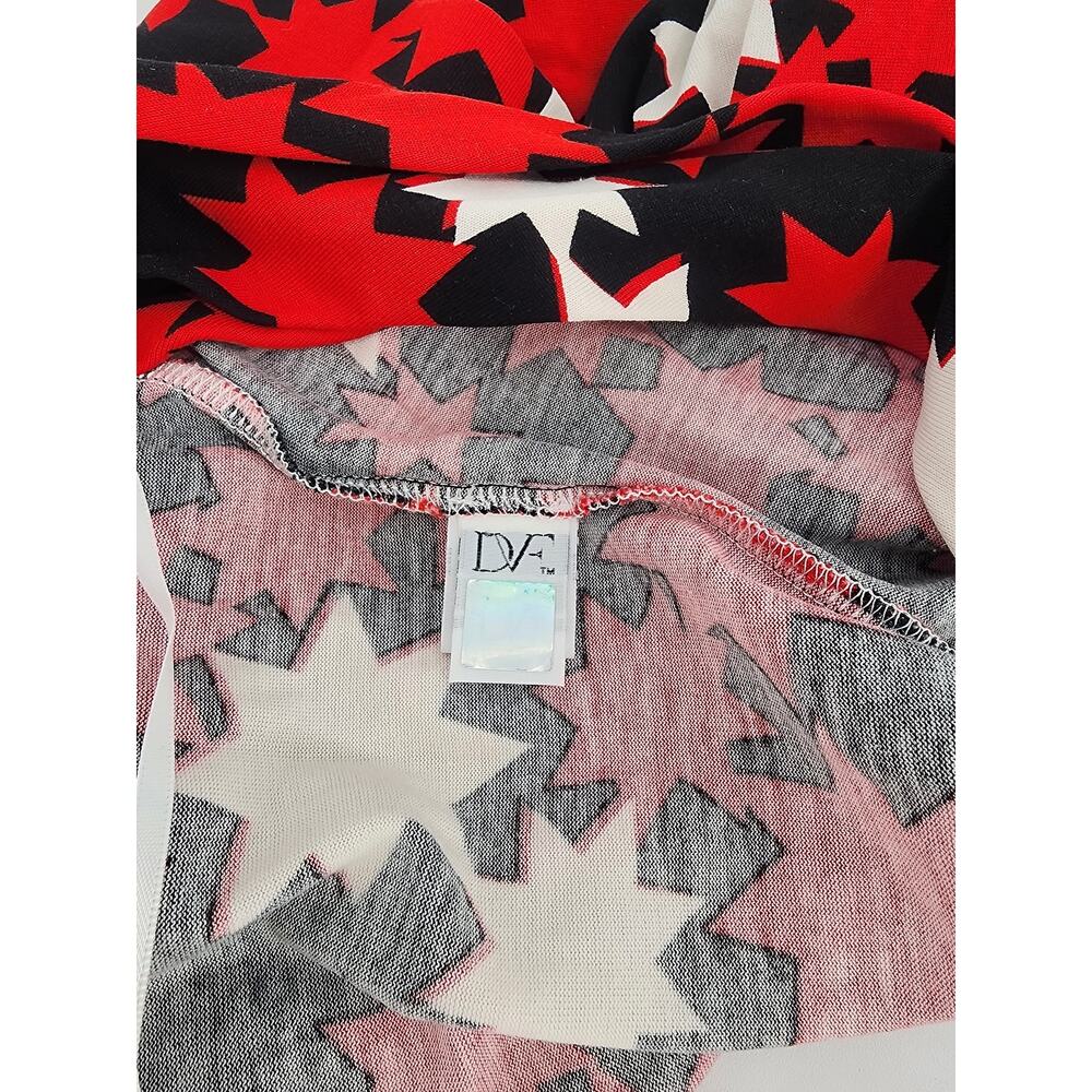 Diane Von Furstenberg Red Black White Star-Print Wrap Midi Dress - Picture 7 of 12